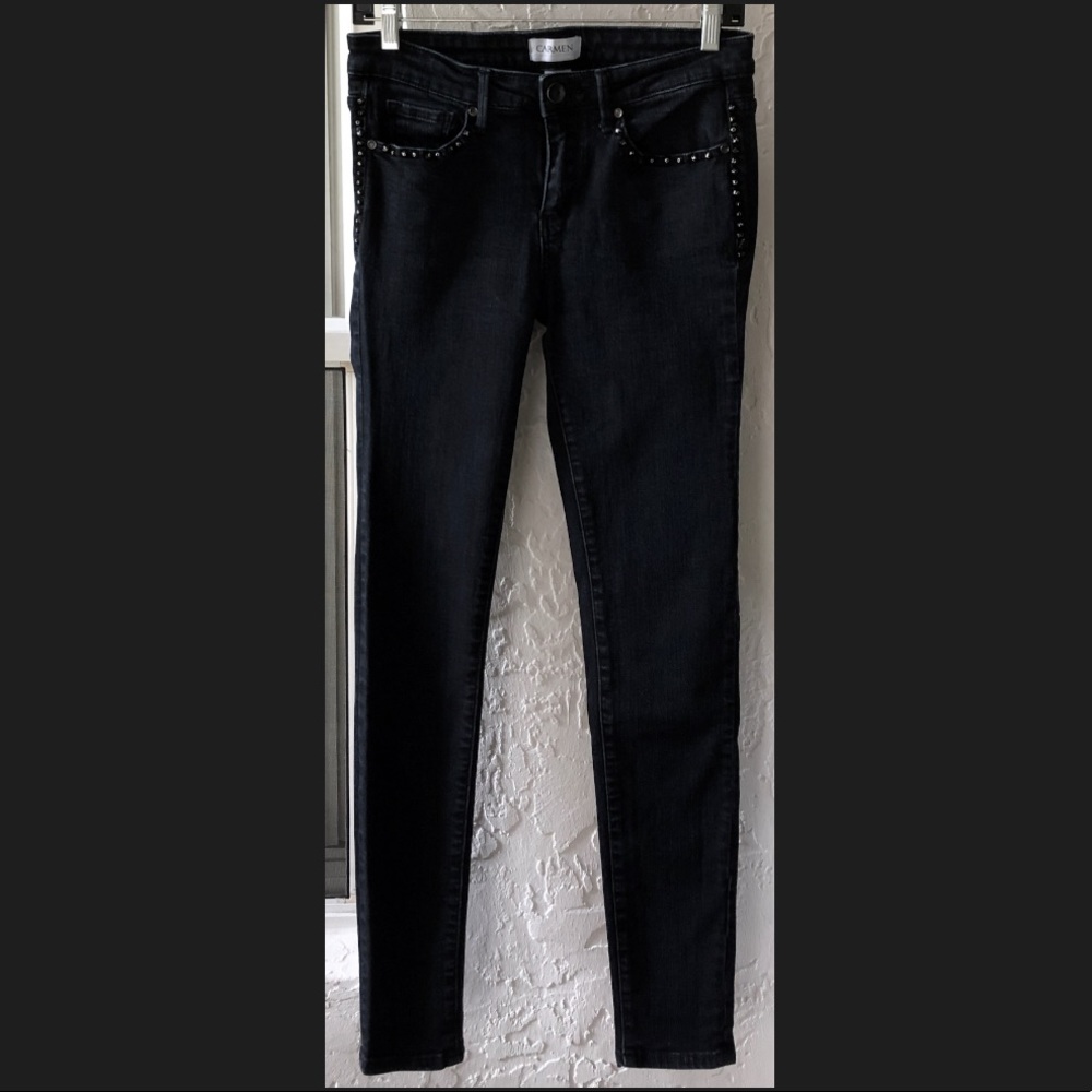 CARMEN MARC VALVO STUDDED STRETCH SKINNY JEANS EUC